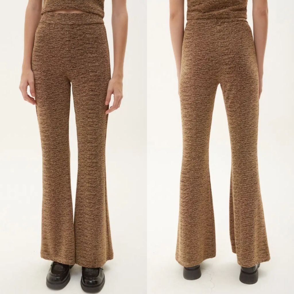 ZARA CELANA KNIT FLARE PANTS BROWN WANITA BARU ASLI ORIGINAL
