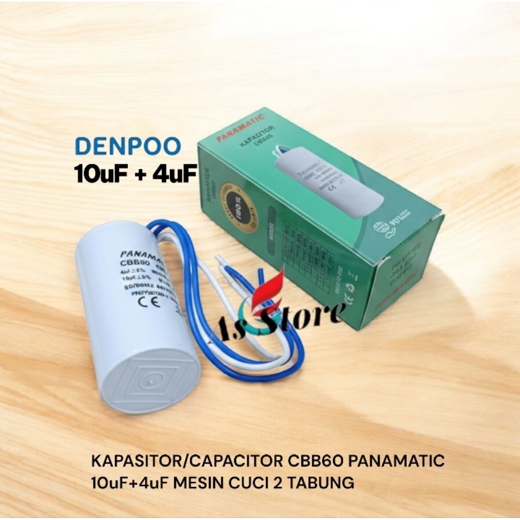 Kapasitor 10uF+4uF CBB60 PANAMATIC/kapasitor mesin cuci Denpoo 2 Tabung