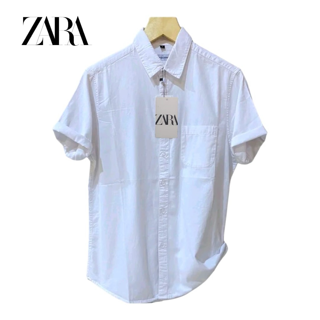 Kemeja Pendek Kerah Pria ZARA Putih Soft Tuwil Premium
