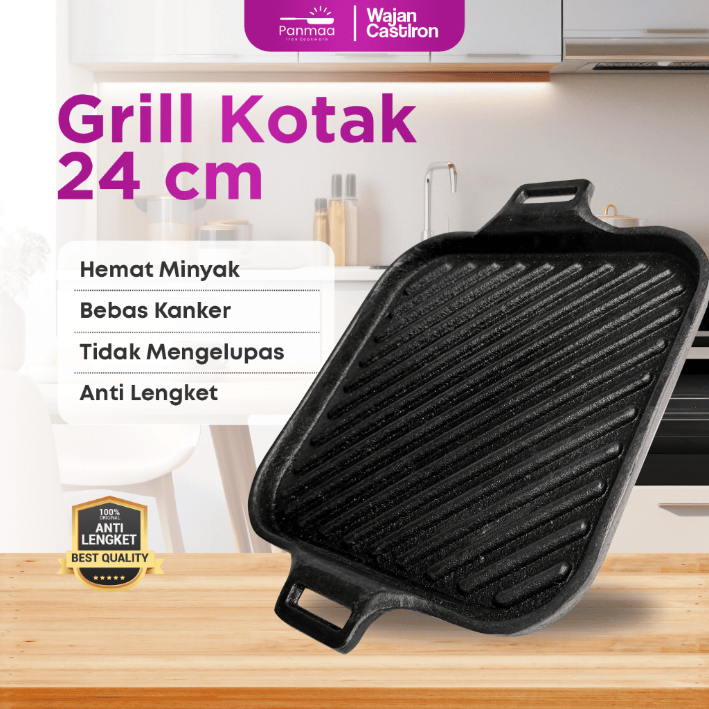Grill cast iron pemanggang BBQ 24 cm anti lengket / yakiniku/ grill besi cor