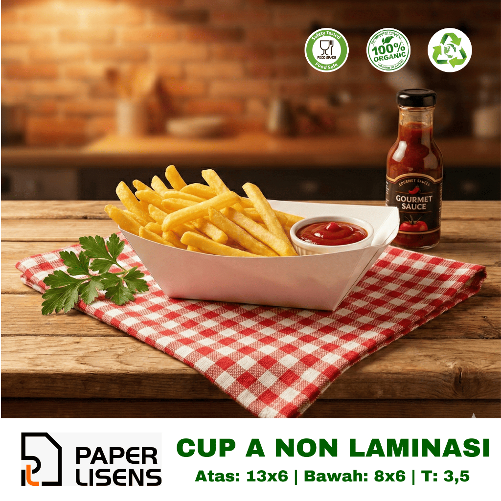 (100pcs) Cup Kentang A Kentang Polos Non laminasi / Kotak Cup Kentang / Food Paper tray / Kotak toas