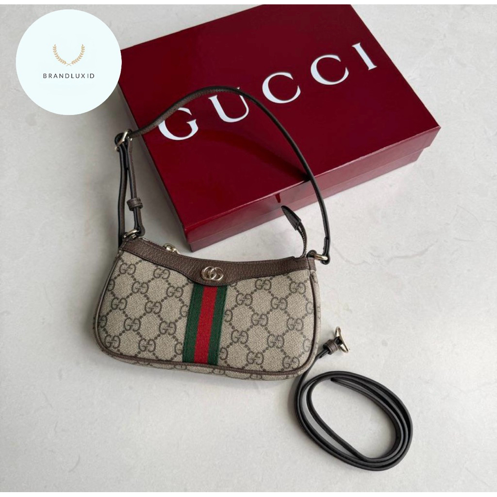 Gucci gg ophidia mini shoulder bag with long strap in beige ebony
