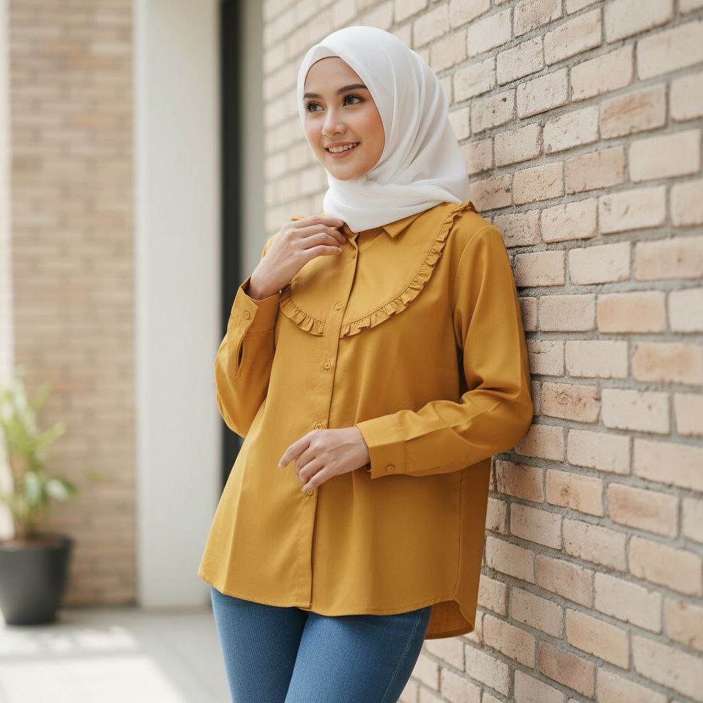 NAFA Collection | Blouse kemeja atasan polos wanita tangan panjang bahan katun