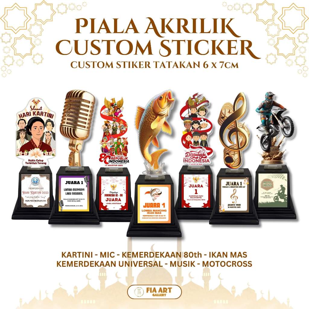 Piala Akrilik Custom Stiker Tatakan Souvenir Hadiah Kemerdekaan Agustusan, Ikan Mas / Carp, Motocros