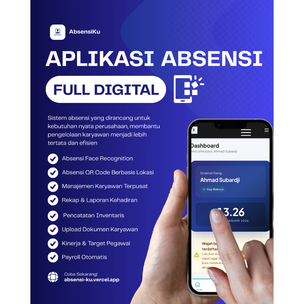 (ABSEN SELFIE) Aplikasi Absensi Karyawan & Penggajian Otomatis – GPS, QR Code, Face Recognition | Ab