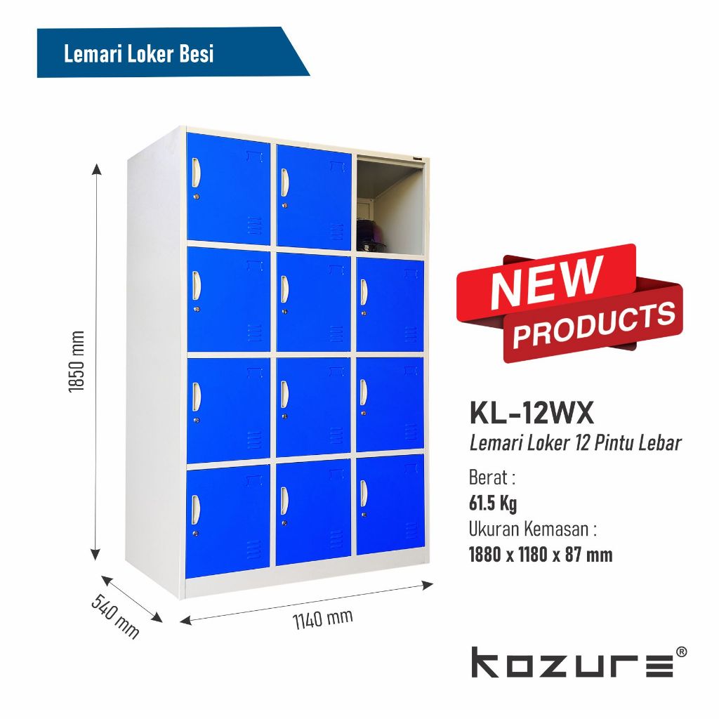 Lemari Loker Besi Kozure KL-12WX Warna Biru - Loker Kantor Sekolah Rumah Sakit