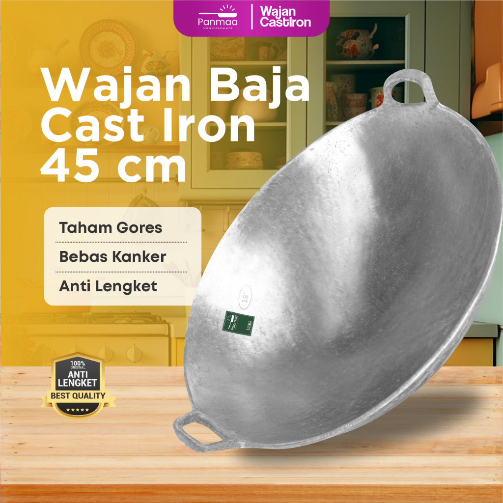 Wajan baja cor Pre Seasoned 18” (45cm)/kuali besi cor/ Wok cast iron / wajan penggorengan