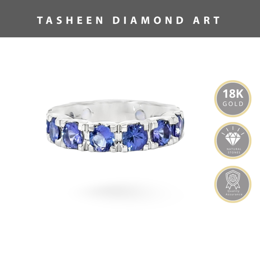 TDA Blue Tanzanite Half Eternity Band Cincin Emas Batu Safir Asli