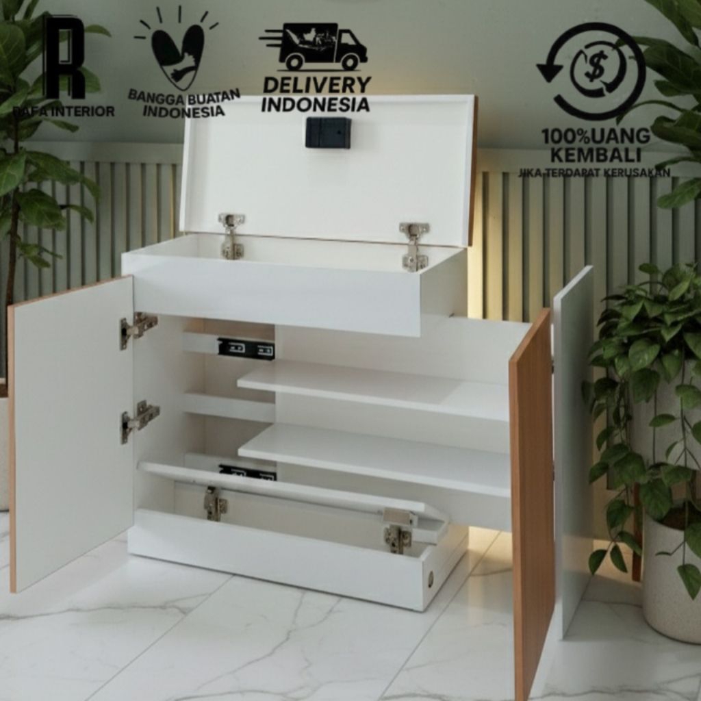[PRE-ORDER] [FREE PACKING KAYU] Meja Nakas Kabinet 5 Penyimpanan Tersembunyi Laci Rahasia Minimalis 