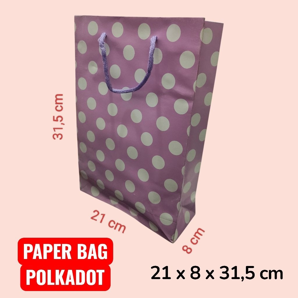 PAPERBAG MOTIF POLKADOT | Tas Kertas | Tas Goodie Bag | Tas Hampers | Tas Pesta Anak | Tas Warna Ung