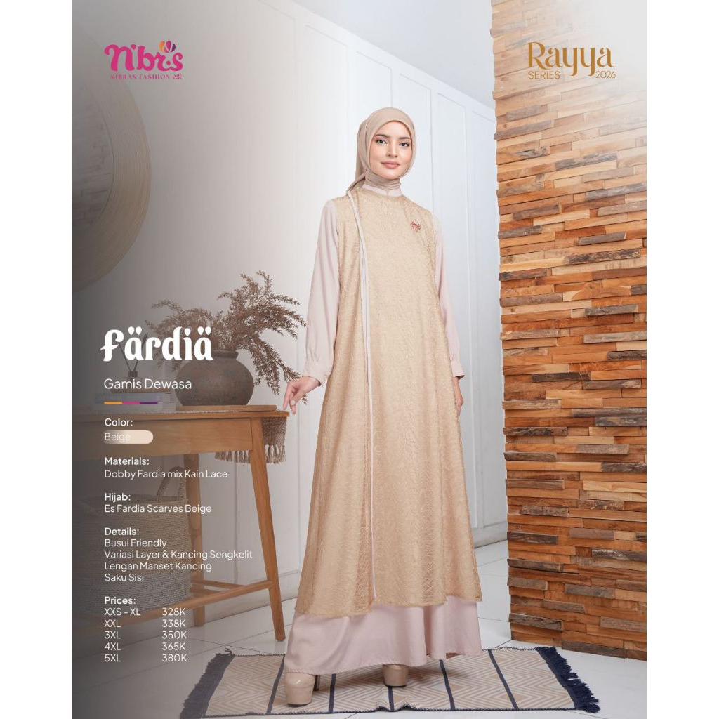 Gamis Nibras Terbaru, gamis Nibras terlaris, Sarimbit nibras 2026, Fardia Gamis