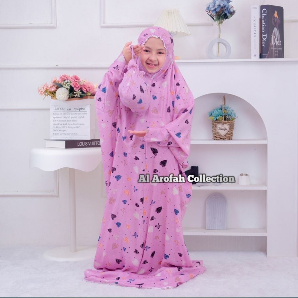 Al arofah Mukena Terusan Travel Anak Balita - TK - SD - SMP bahan katun RAYON motif printing