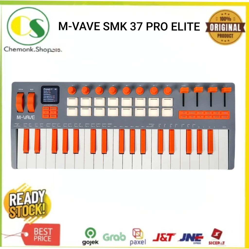 M-VAVE SMK 37 PRO Elite MIDI keyboard 37 key portable controller with built in synthesizer dan RGB p