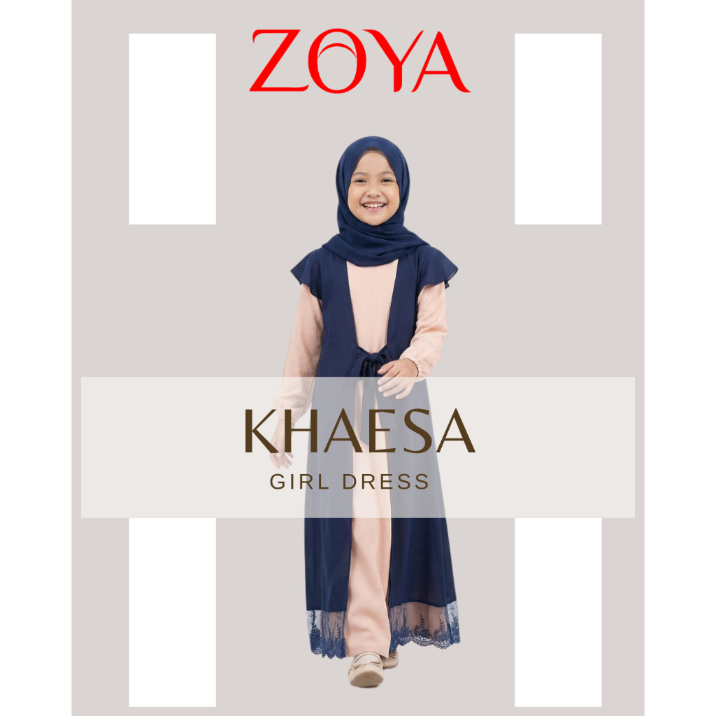 ZOYA Khaesa Girls Dress Navy - Baju Gamis Anak Perempuan Pakaian Muslim Anak Bahan Katun