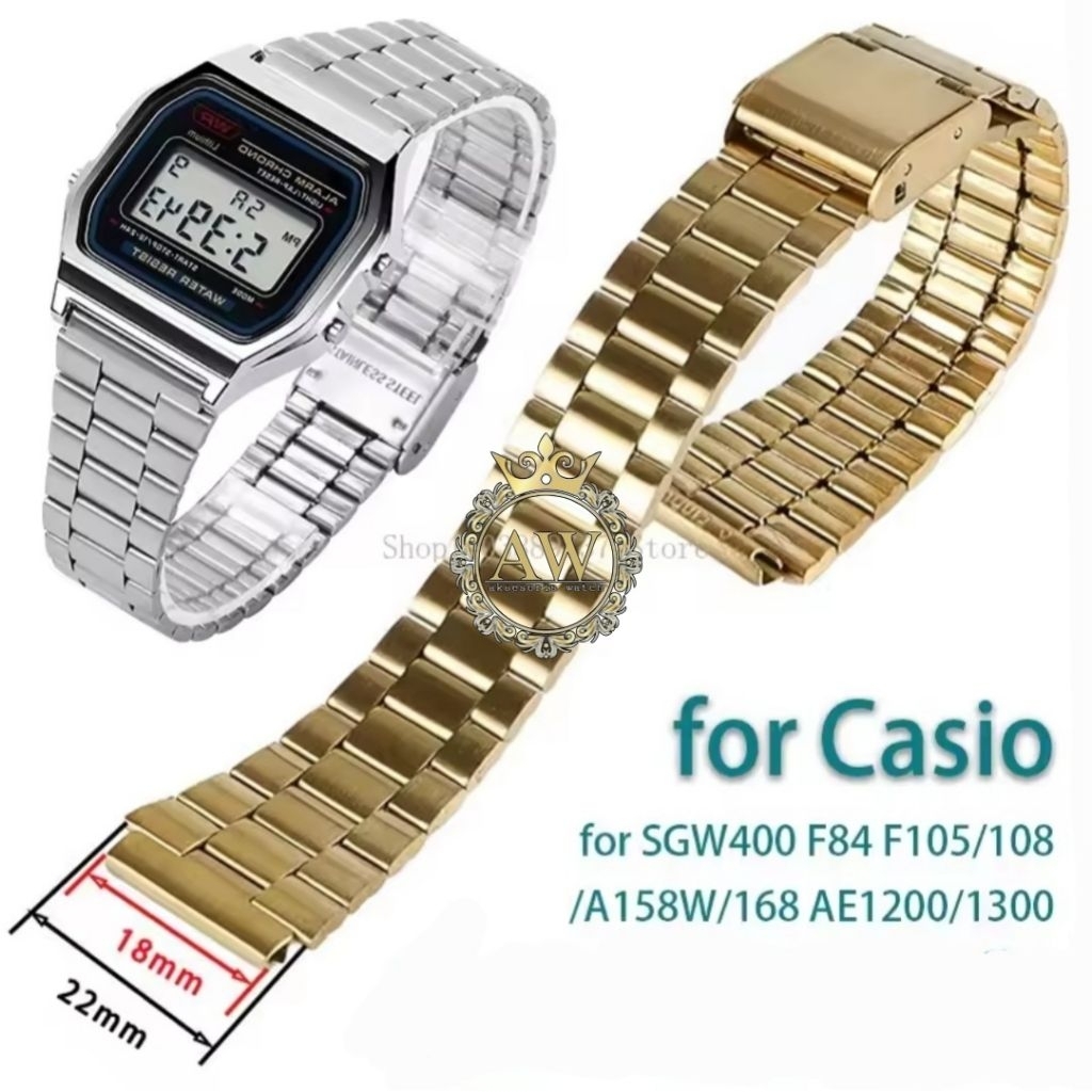 Strap Rantai Casio F-91W SGW400 F84 F105/108/A158W/168 AE1200/1300 Rantai Casio Stainless Steel 18mm