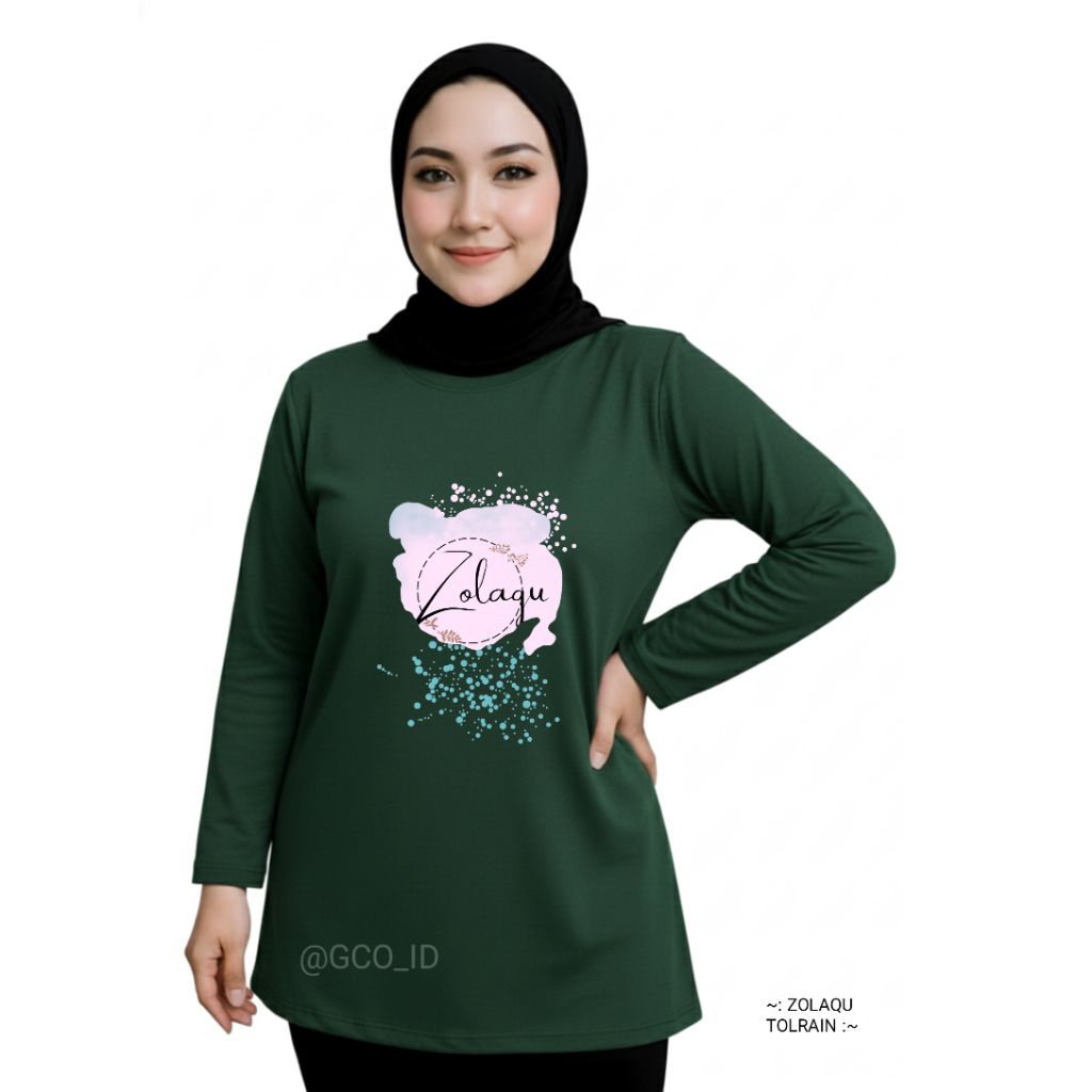 Kaos Wanita Harian Zolaqu Original 2026 Hijau Botol Oversize Daily Wear Nyaman Adem Tebal Lengan Pan