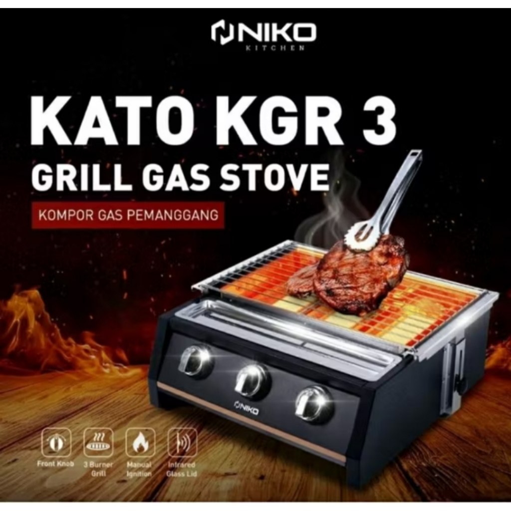 Roasted 3 Tungku NIKO KGR3 Kompor Gas Pemanggang / Alat Pemanggang / Panggangan / Kompor Grill