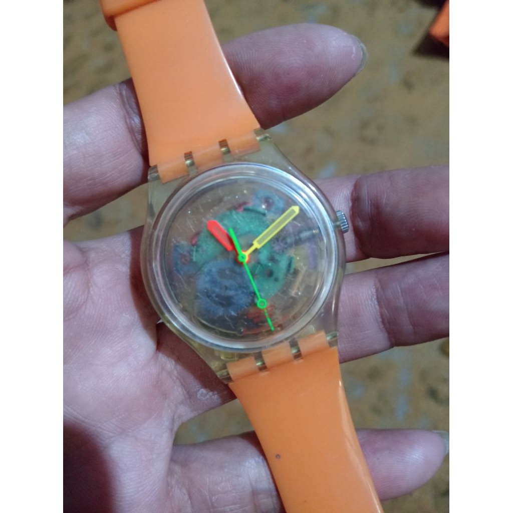 Swatch Original Standar Gent Jelly  dengan Tali Jelly Orange dan Desain Unik transparan