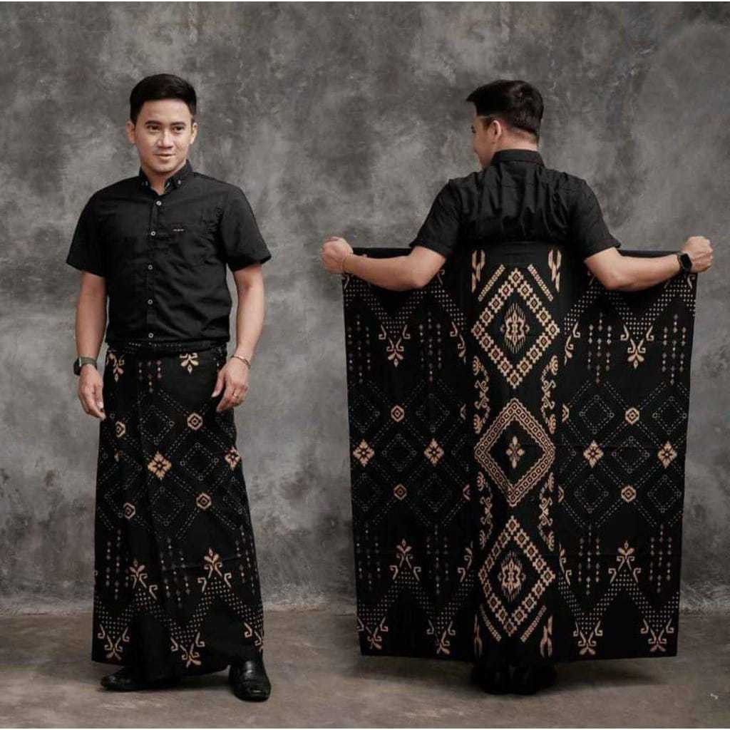 Sarung Batik Katun Poly Motif Batik Dewasa Hitam Putih sarung pria dewasa  Modern