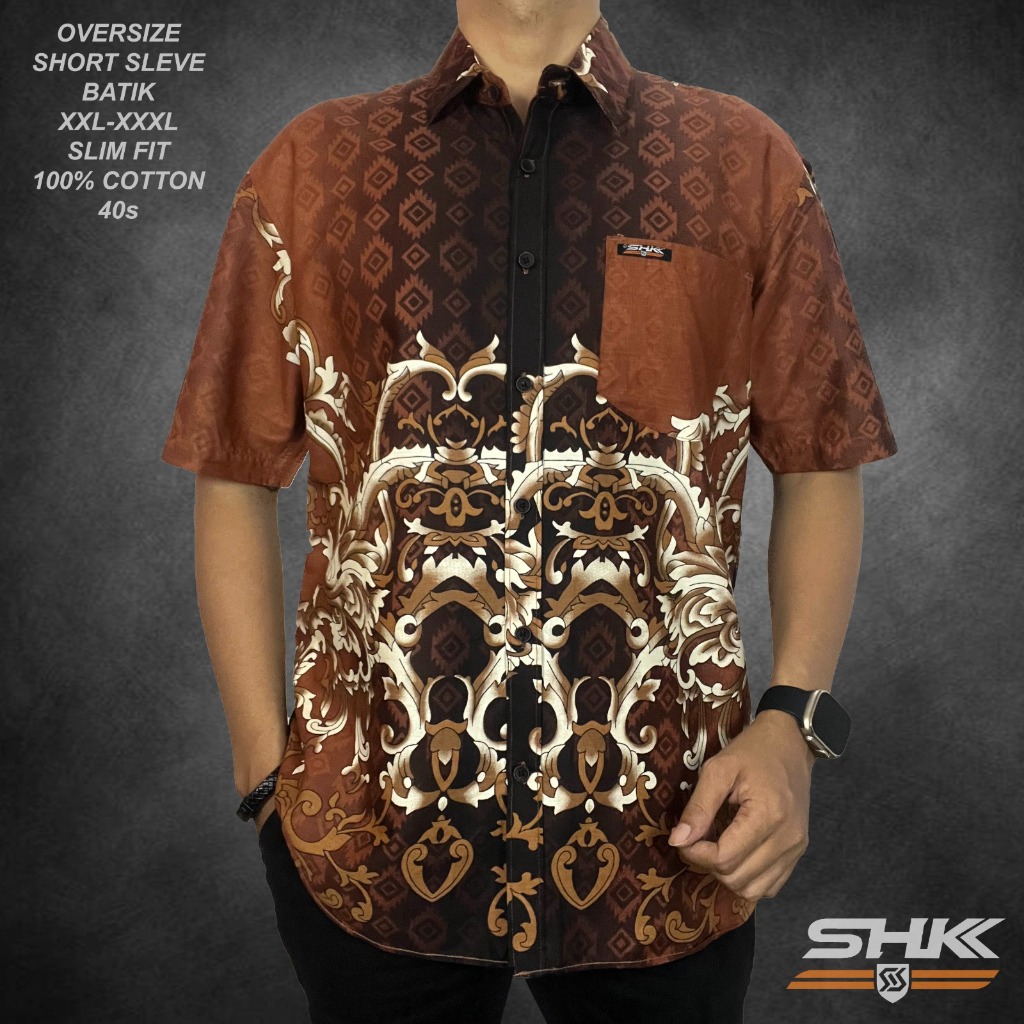 SHK BIG SIZE Kemeja Batik Pria baju lengan pendek katun 40s MOTIF MODEREN