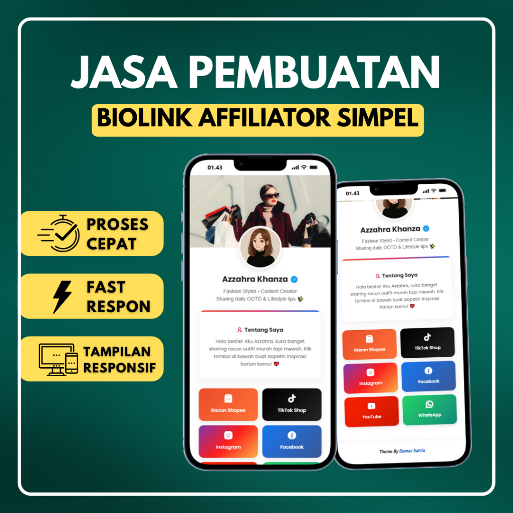 Jasa Pembuatan Biolink Affiliator Simpel + Form WA | Jasa Biolink Affiliate Pengerjaan Cepat Murah