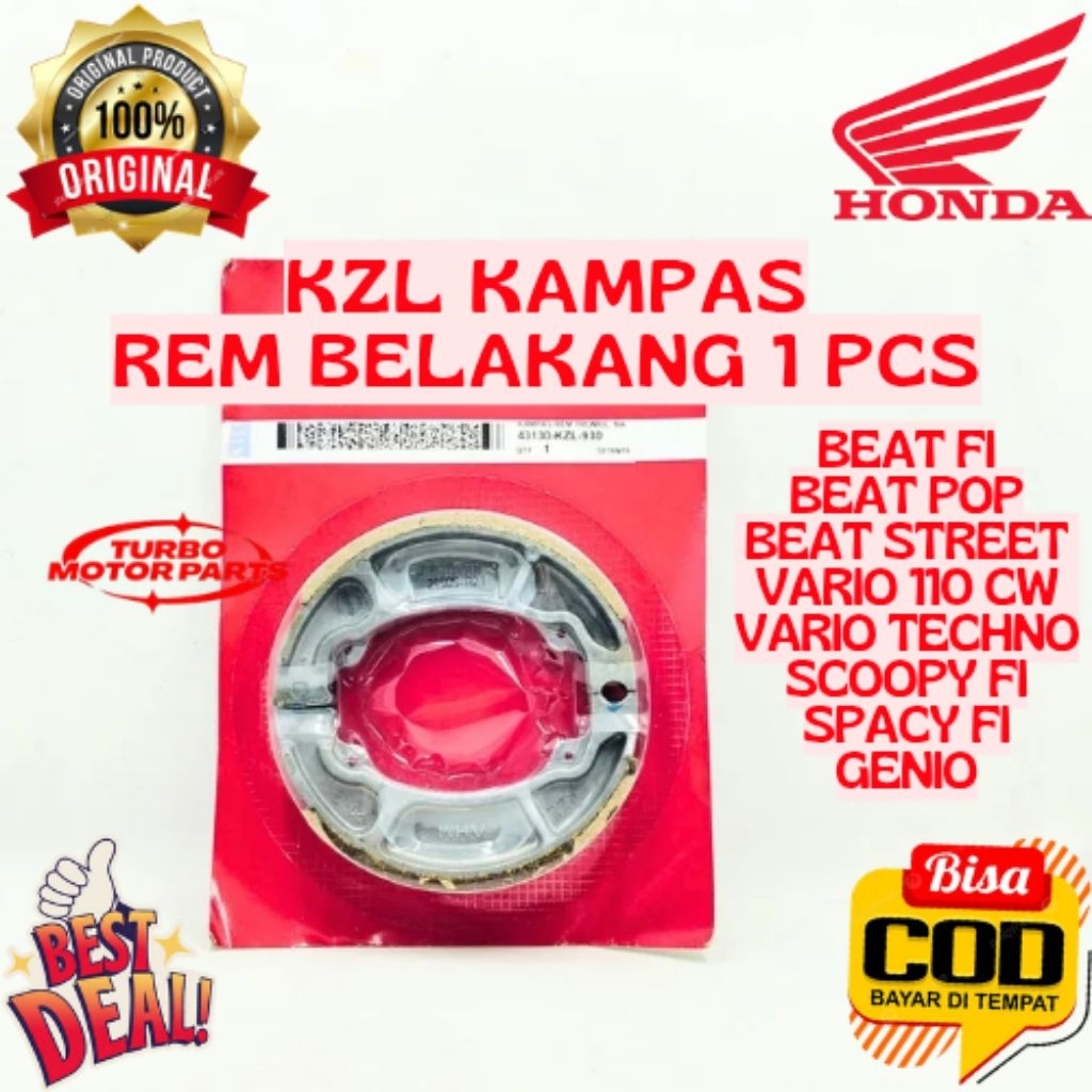 KAMPAS REM BELAKANG 1 PCS ORIGINAL HONDA KODE KZL, KAMPAS REM BELAKANG BEAT FI, KAMPAS REM BELAKANG 