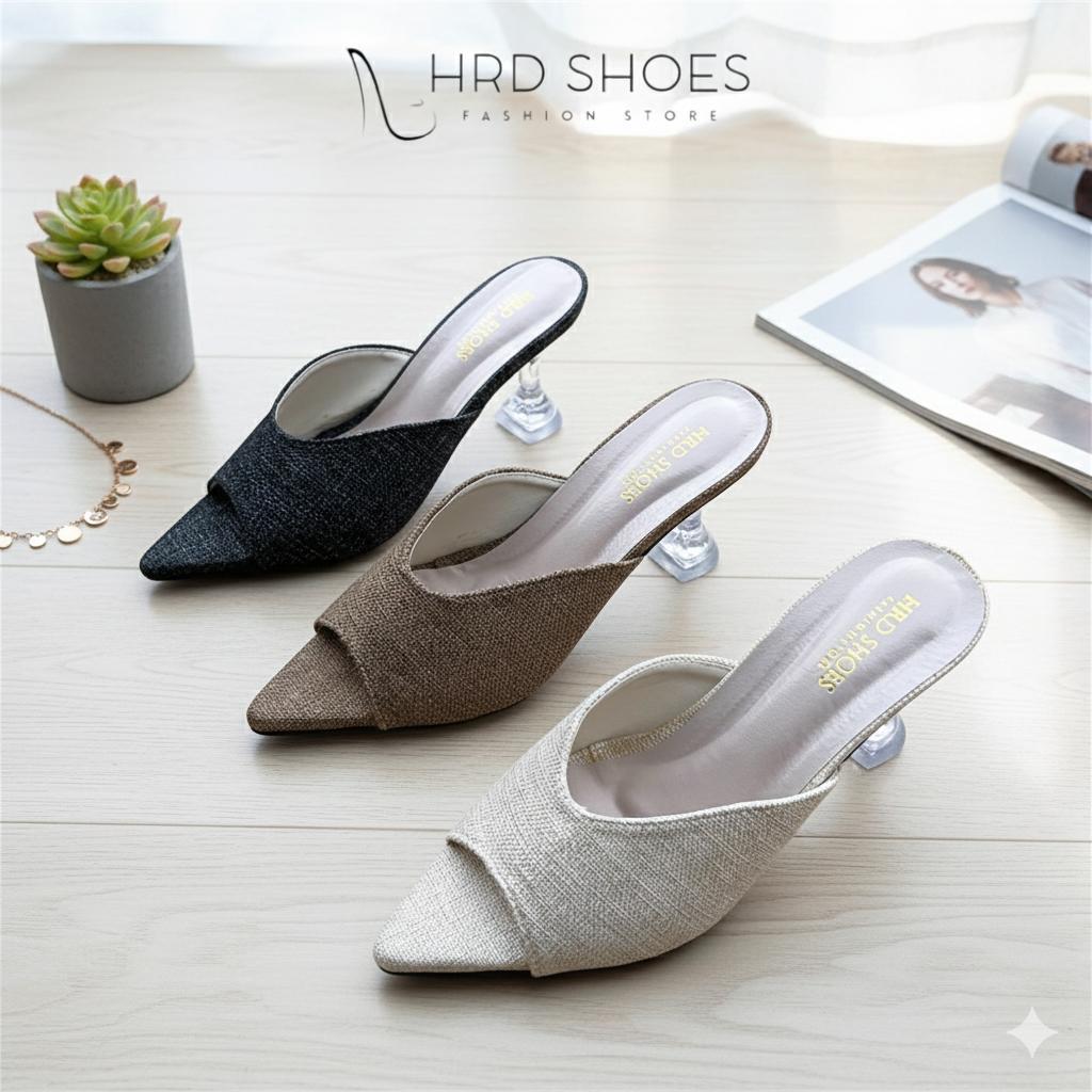 Heels Wanita Hak Kaca 7 cm Selop Jens