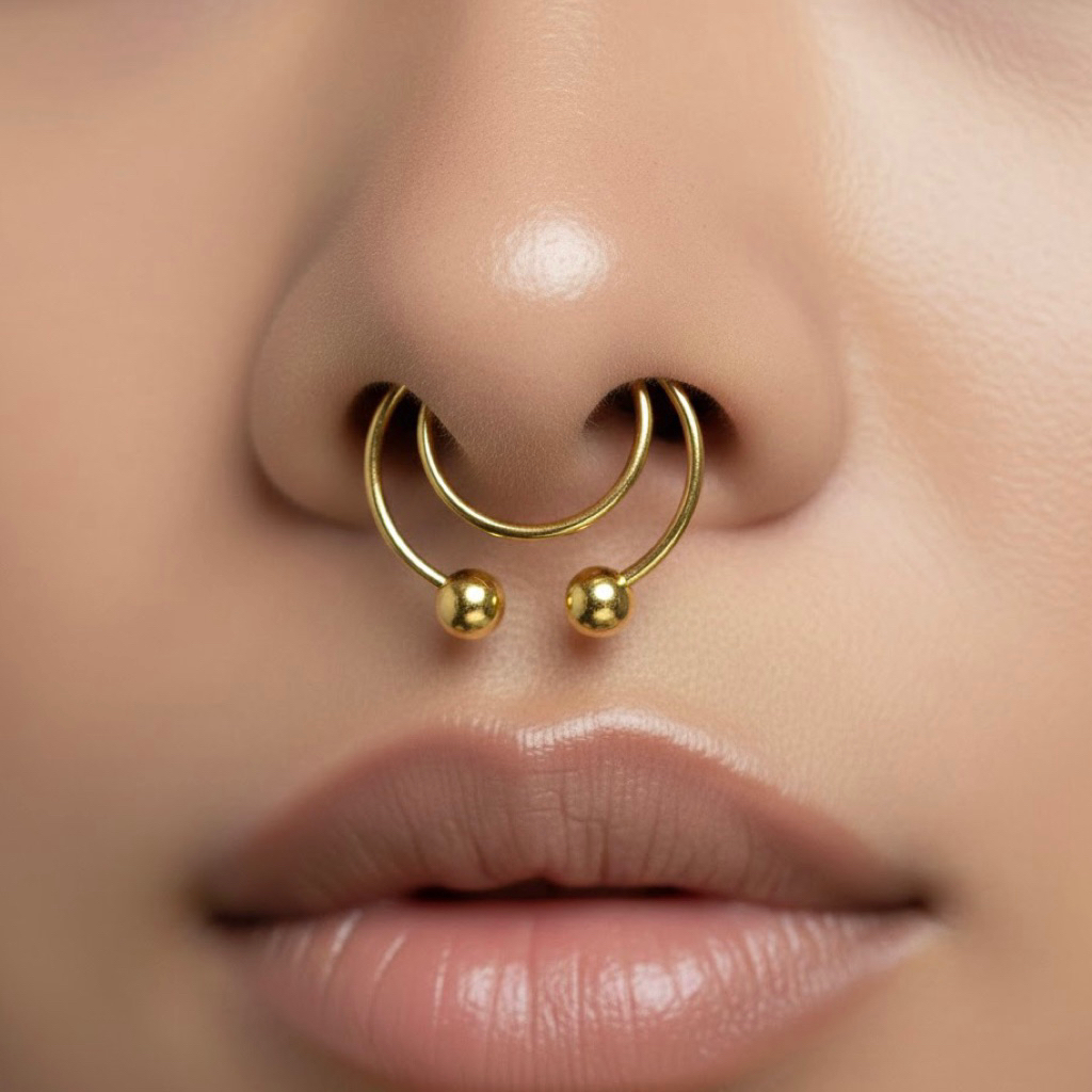 Fineboutique JPcorner - anting hidung jepit A329 Anting Hidung Septum Ring Emas | Nose Ring Double H