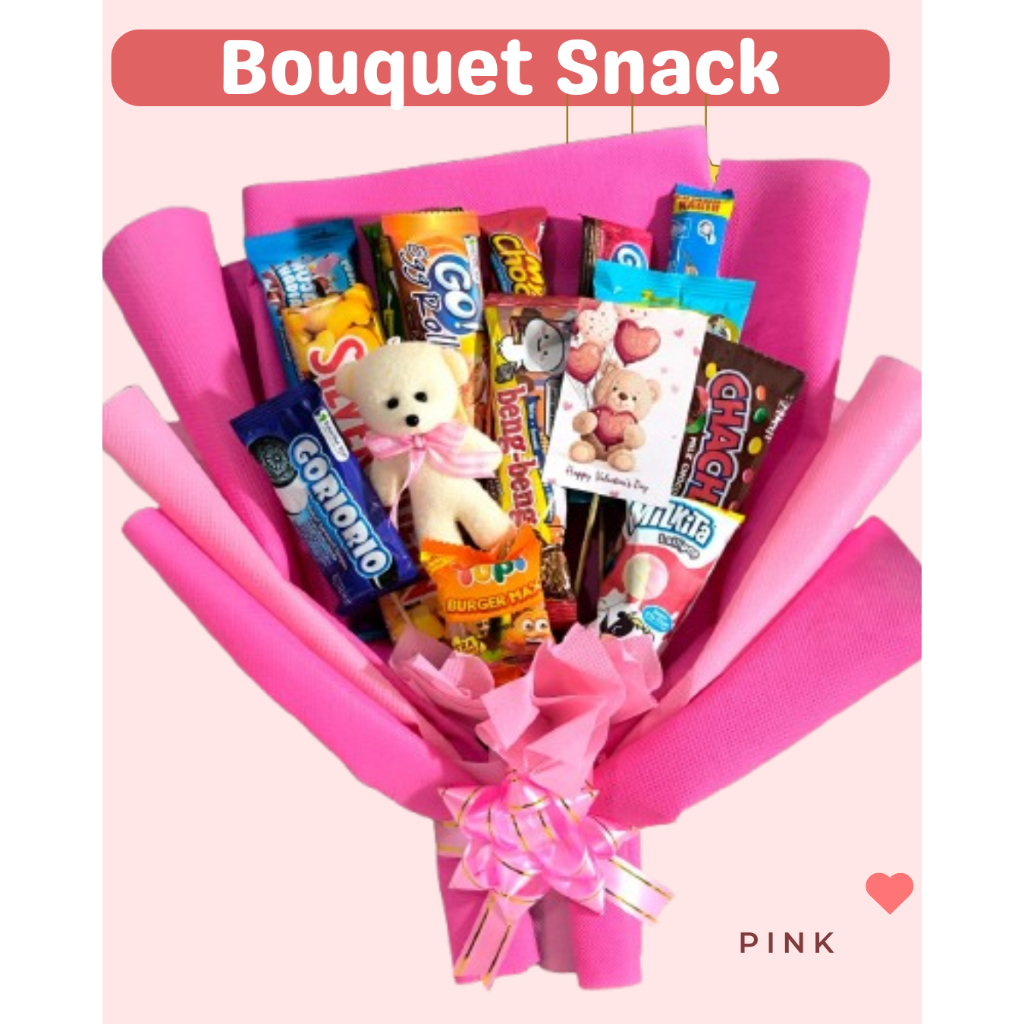 Snack Bouquet - Buket Aneka Snack kue coklat dan boneka teddy bear