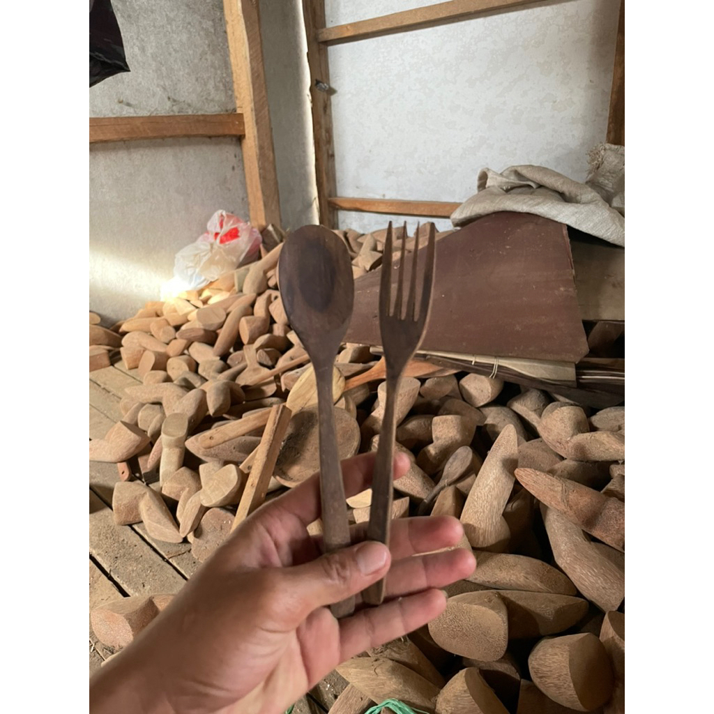 1 set sendok garpu kayu minimalis / sendok garpu kayu kecil