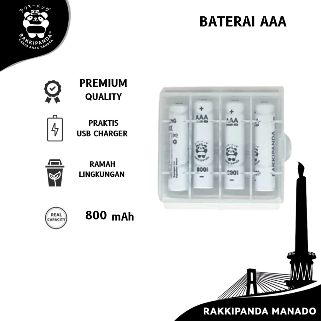 Baterai Rakkipanda Baterai Cas isi ulang AAA 1.2V Rechargeable Battery
