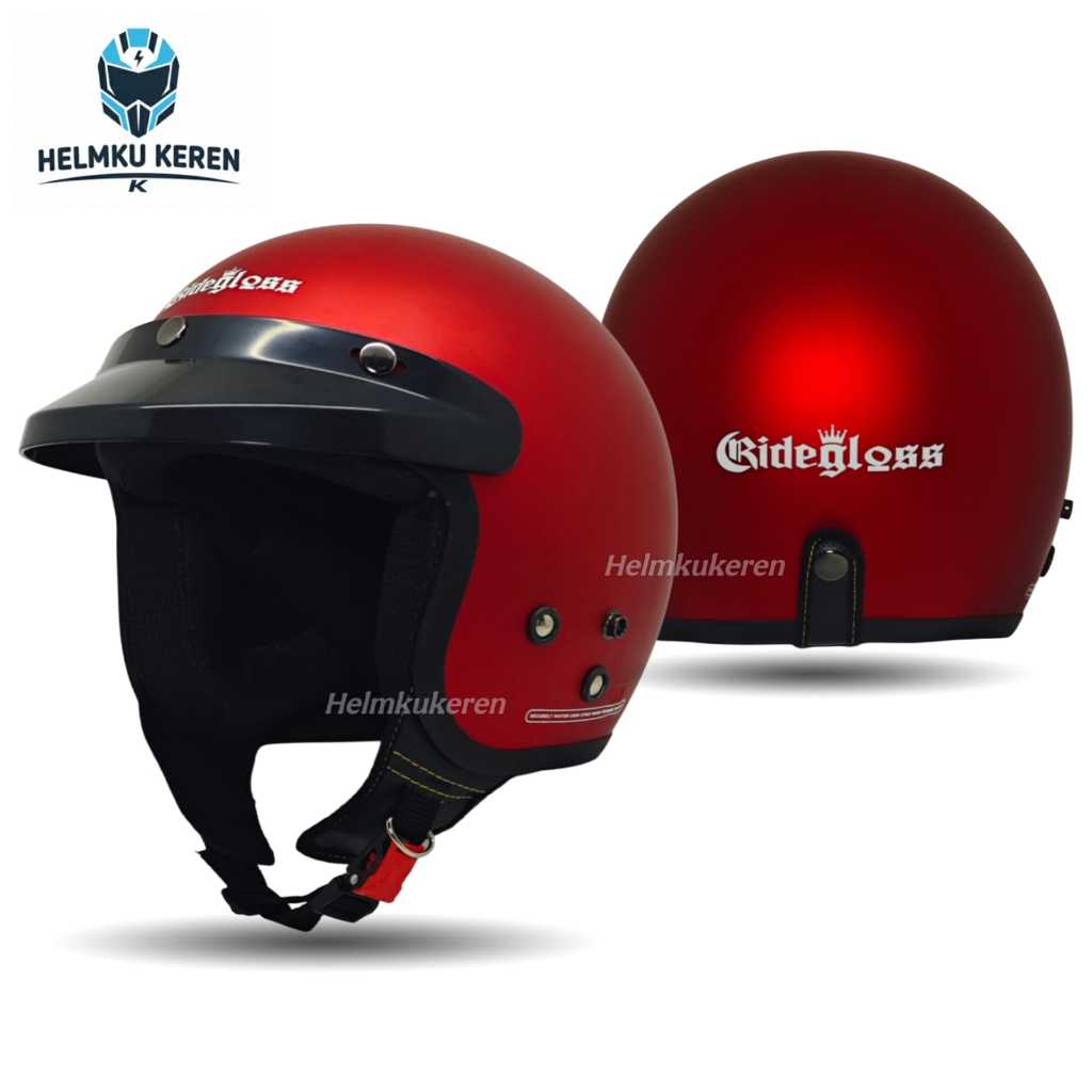 Helm Retro Dewasa Bogo Polos Pakai Pet Tanpa Kaca
