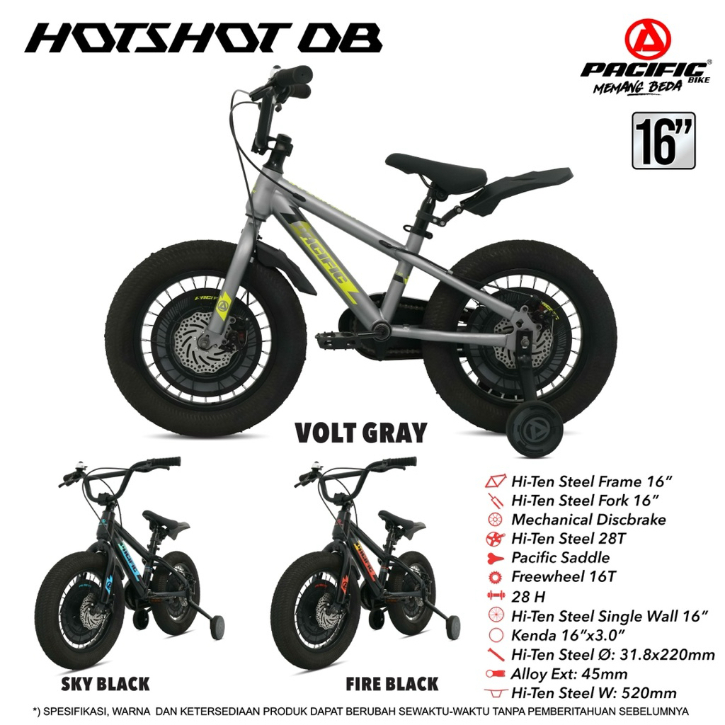 SEPEDA ANAK LAKI LAKI BMX 16/18” PACIFIC HOTSHOT DB REM CAKRAM BAN 3.0
