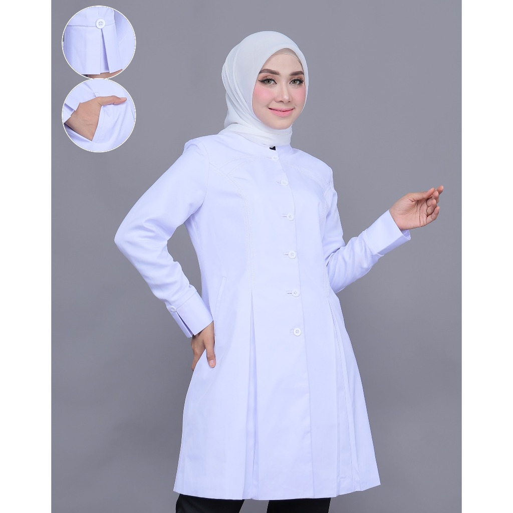 Seragam Kerja Tunik Belah Polos Putih Hitam Wanita Setelan Rok Span/Rok.A/Celana Panjang Katun Free 