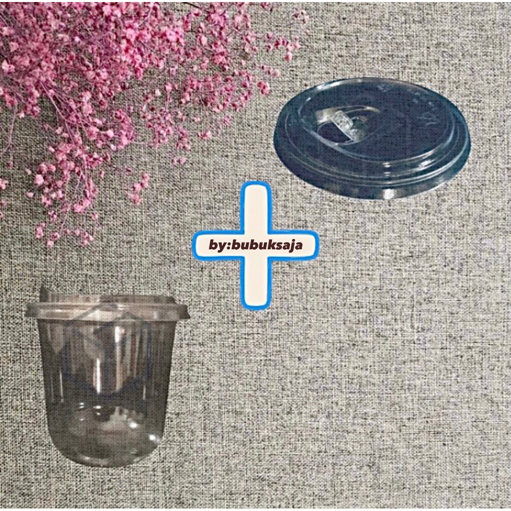 Cup Oval Plastik 12 oz Plus Tutup Dome Paket 50 pcs | Gelas Minuman Kekinian