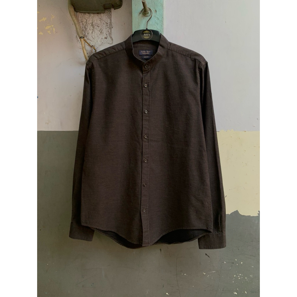 kemeja shanghai pria Zara man polos lengan panjang preloved