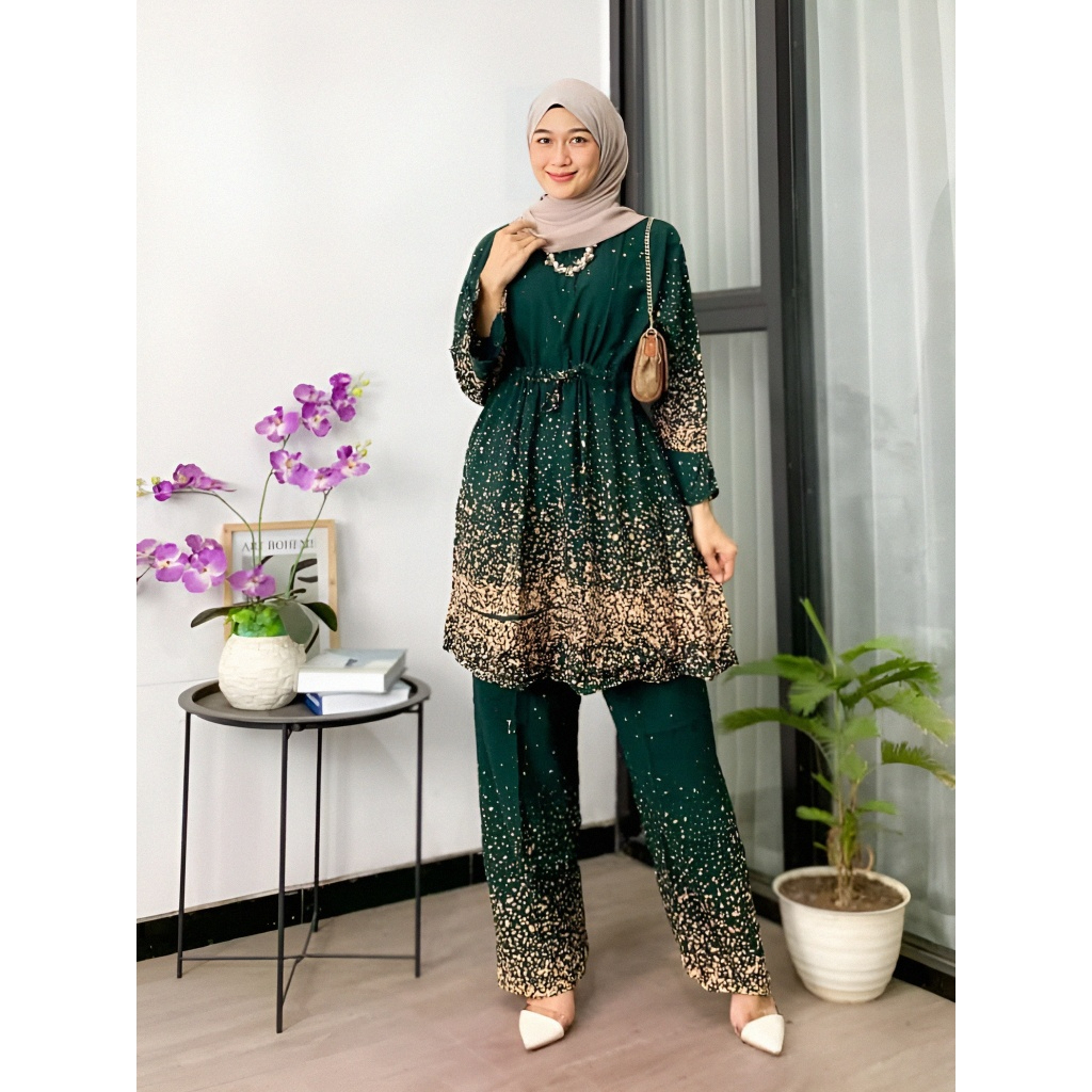 Tunik Tunic Baju Atasan Setelan One Set Wanita Muslimah Remaja Dewasa Lengan Panjang Lebaran Hari Ra