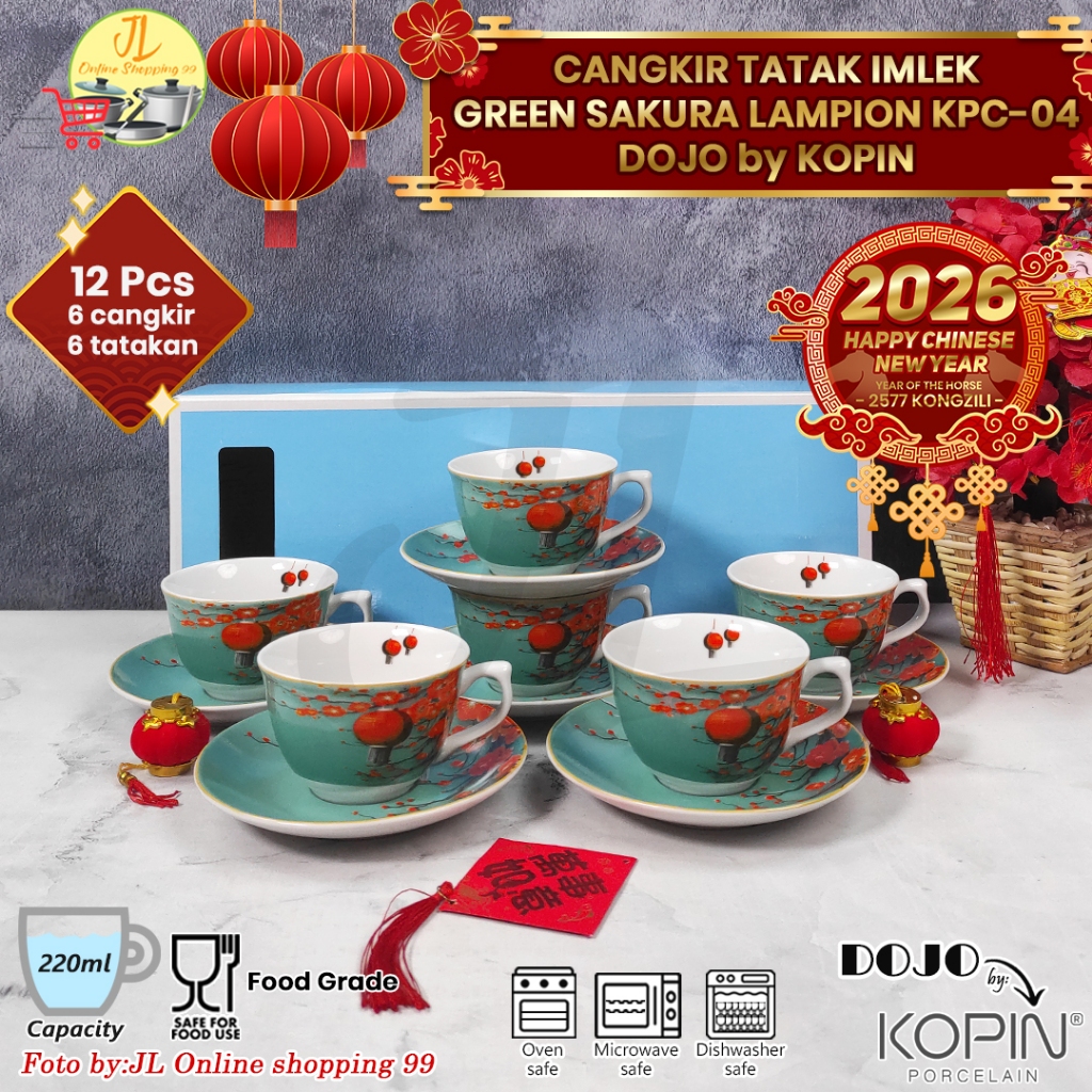 DOJO By KOPIN Cangkir set 6 pasang special tahun baru imlek 2026 motif green sakura lampion kpc-04 /