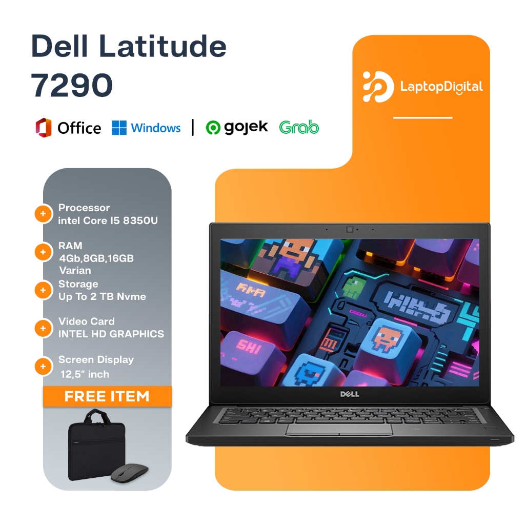 Laptop DELL Latitude 7280 Core i5 Gen 7 RAM 8GB SSD 256GB 12 Inch Bonus Mouse & Tas