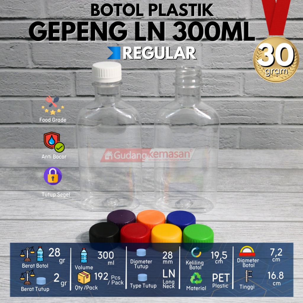 BOTOL PLASTIK MINUMAN 300ML GEPENG TUTUP LN PLASTIK WARNA WARNI - FLASH