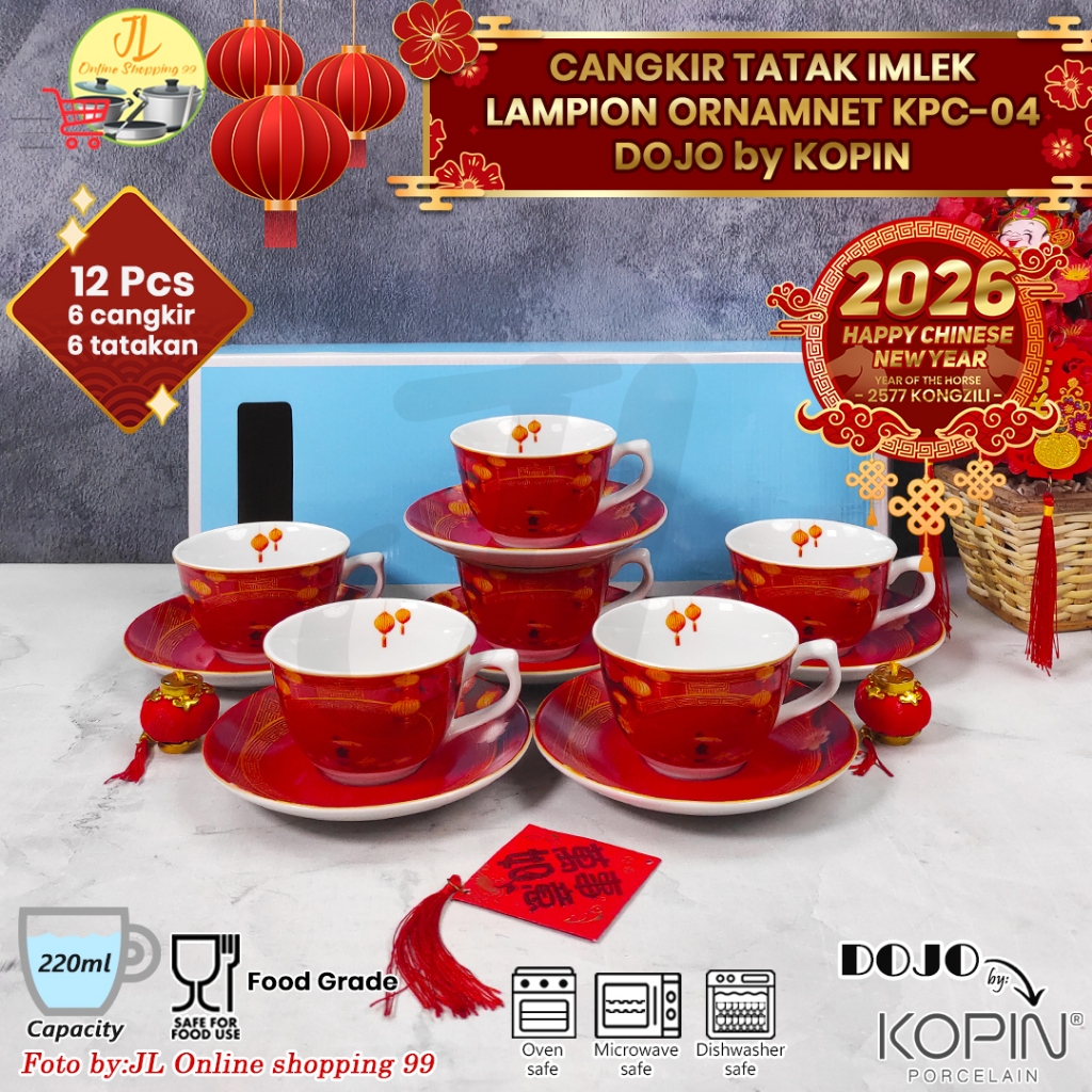 DOJO By KOPIN Cangkir set 6 pasang special tahun baru imlek 2026 motif red lampion ornament kpc-04 /