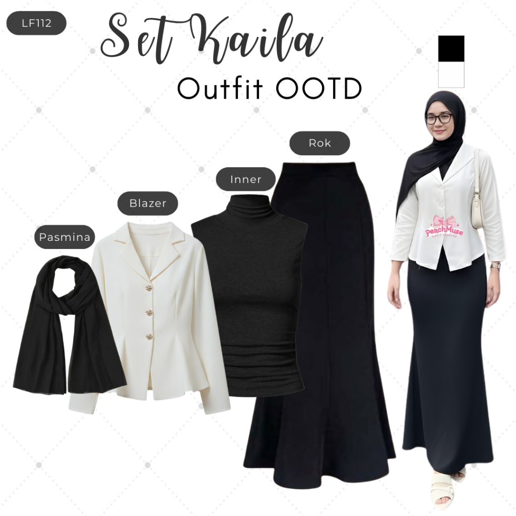 One Set Wanita Hijab | Rok Duyung, Inner, Top Kaila, Pasmina | Outfit Kerja Kekinian LF112