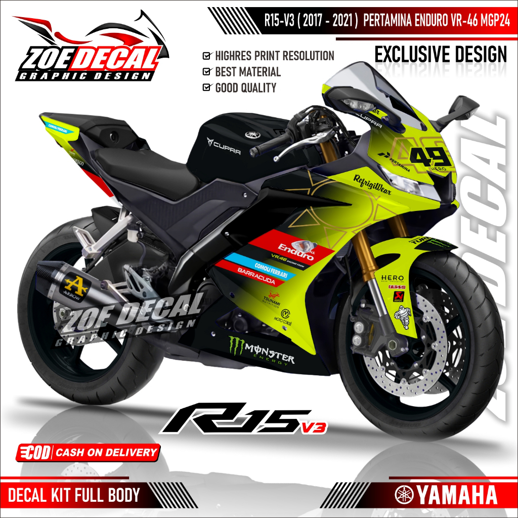 Terbaru Decal FULL BODY NEW Yamaha R15 V3 Motif / Livery PERTAMINA ENDURO VR-46 2026 New Livery Mand