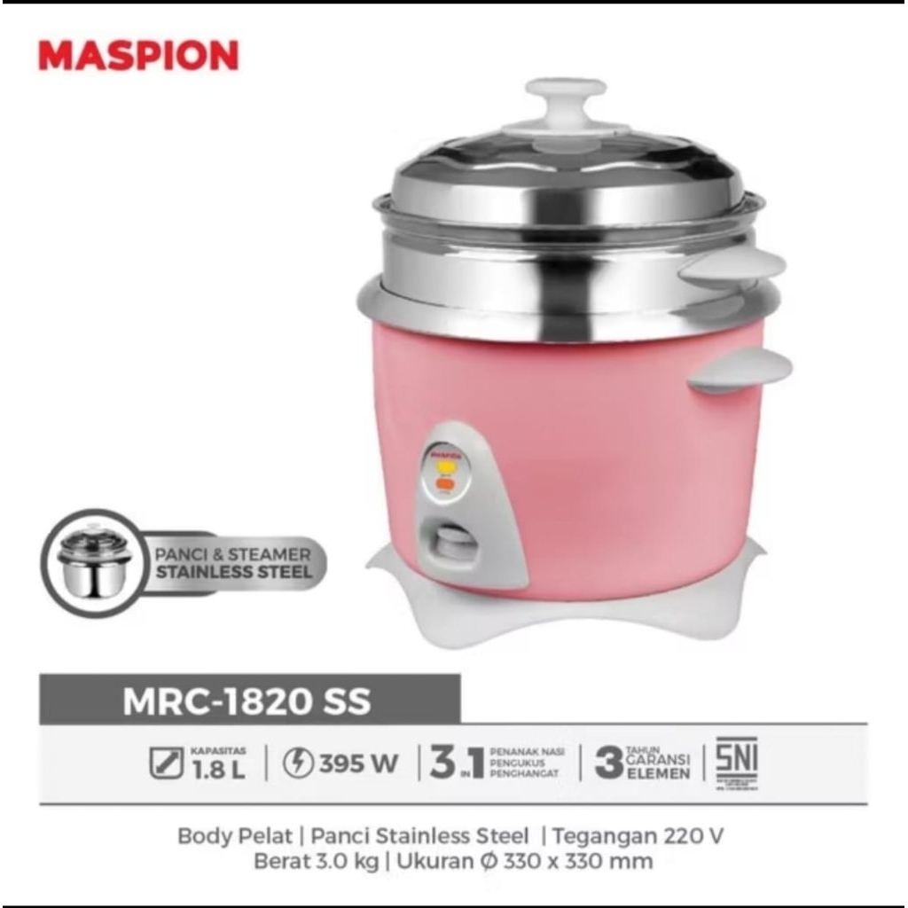 MasPion Rice Cooker 1.8L MRC 1820 SS