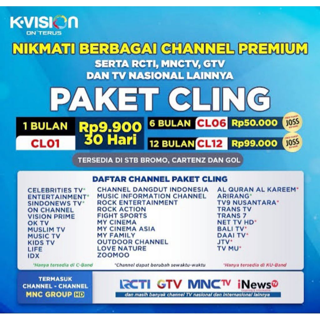 promo paket cling k-vision 1bulan/2bulan/3bulan/6bulan/12bulan,proses cepat amanah
