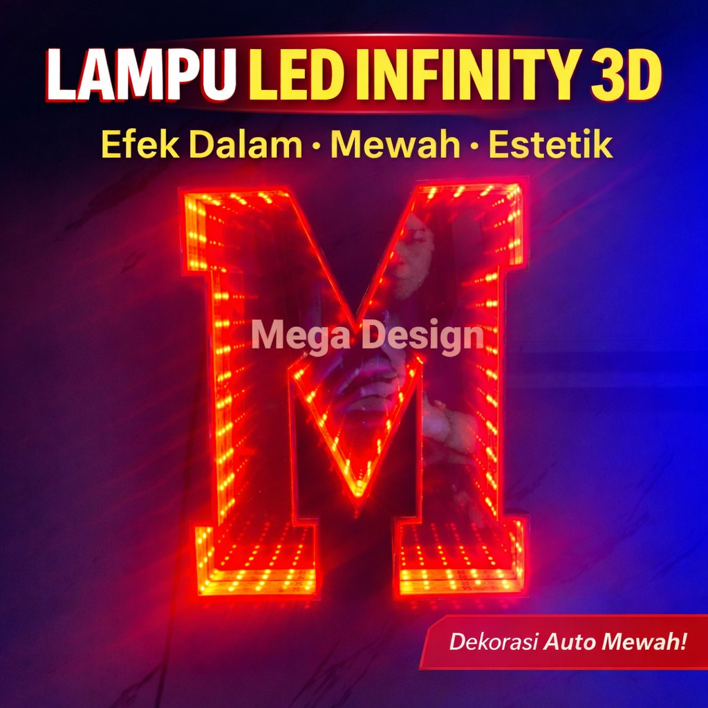Lampu LED Infinity Mirror Huruf Custom | Lampu Hias Dinding 3D LED Akrilik | Neon LED Dekorasi Nama