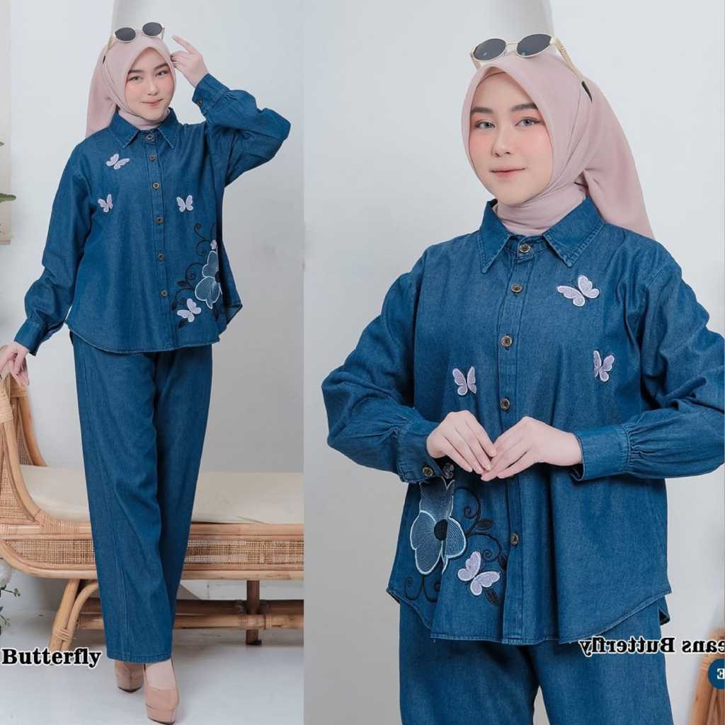 set jeans kupu bordil full jeans, setelan jeans wanita model kekinian , setelan jeans soft bordir , 