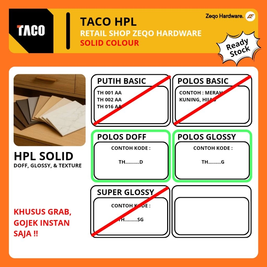 TACO HPL WARNA POLOS / SOLID COLOR KODE G/D