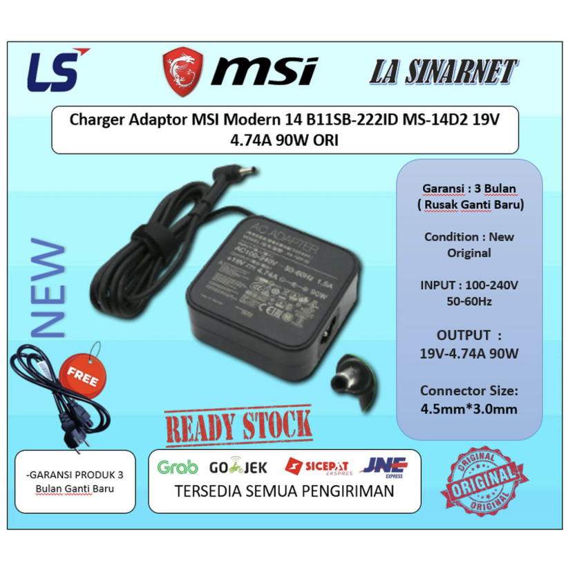 Charger Adaptor MSI Modern 14 B11SB-222ID MS-14D2 19V 4.74A 90W NEW
