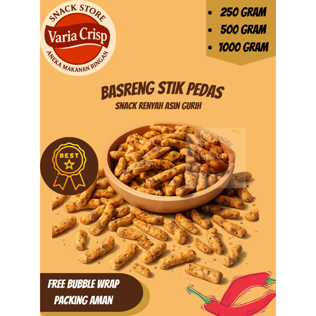 Basreng Stik JeDePe Original Pedas 1kg - Bastik Spesial Renyah Gurih & Nikmat - Bakso Goreng Stik Ik
